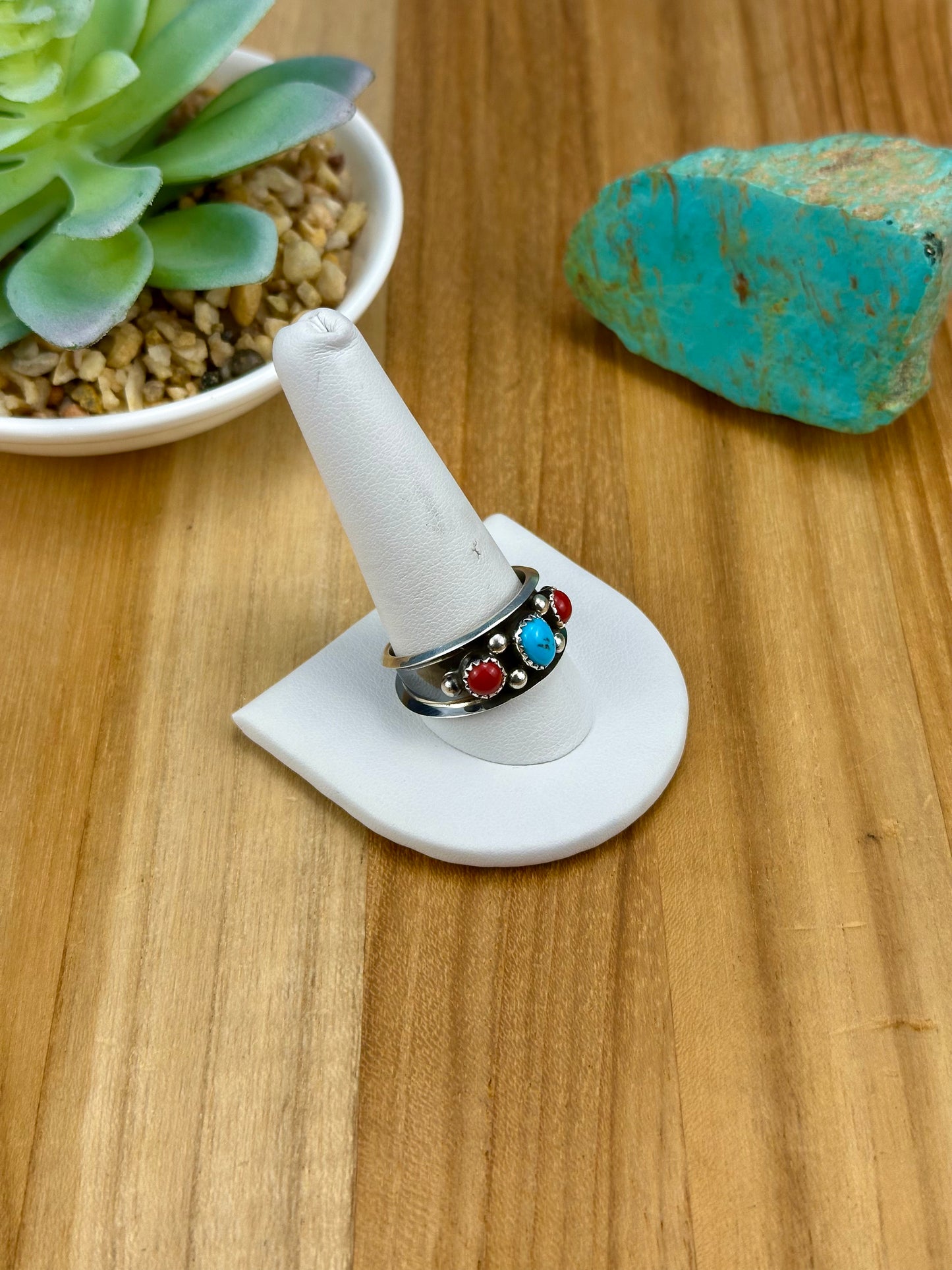 Kingman Turquoise & Coral Sterling Ring