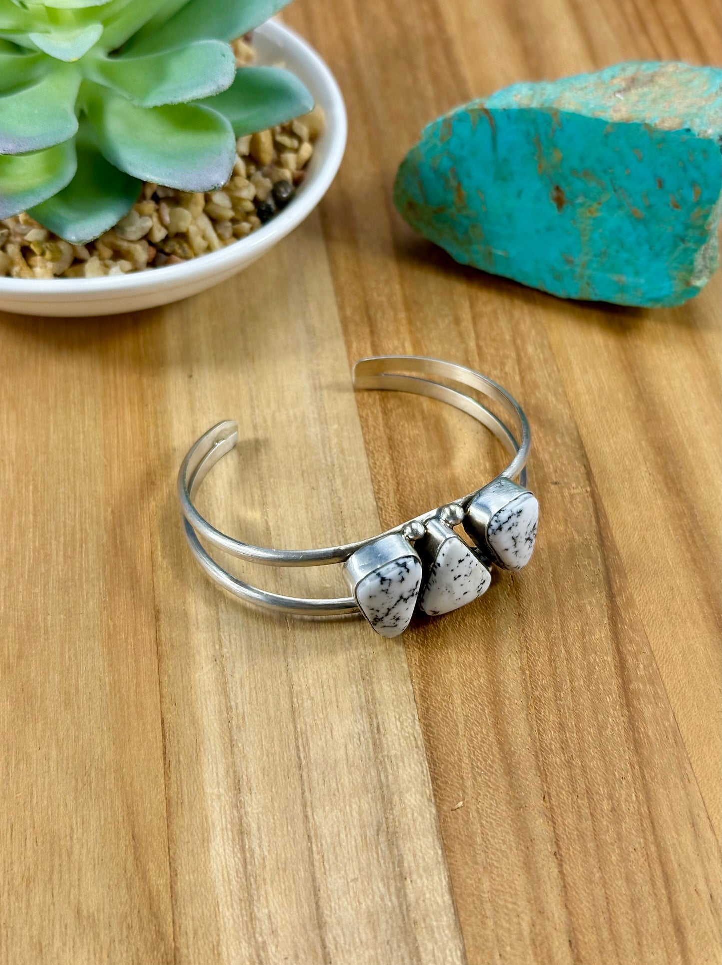 White Buffalo 3 Stone Sterling Cuff