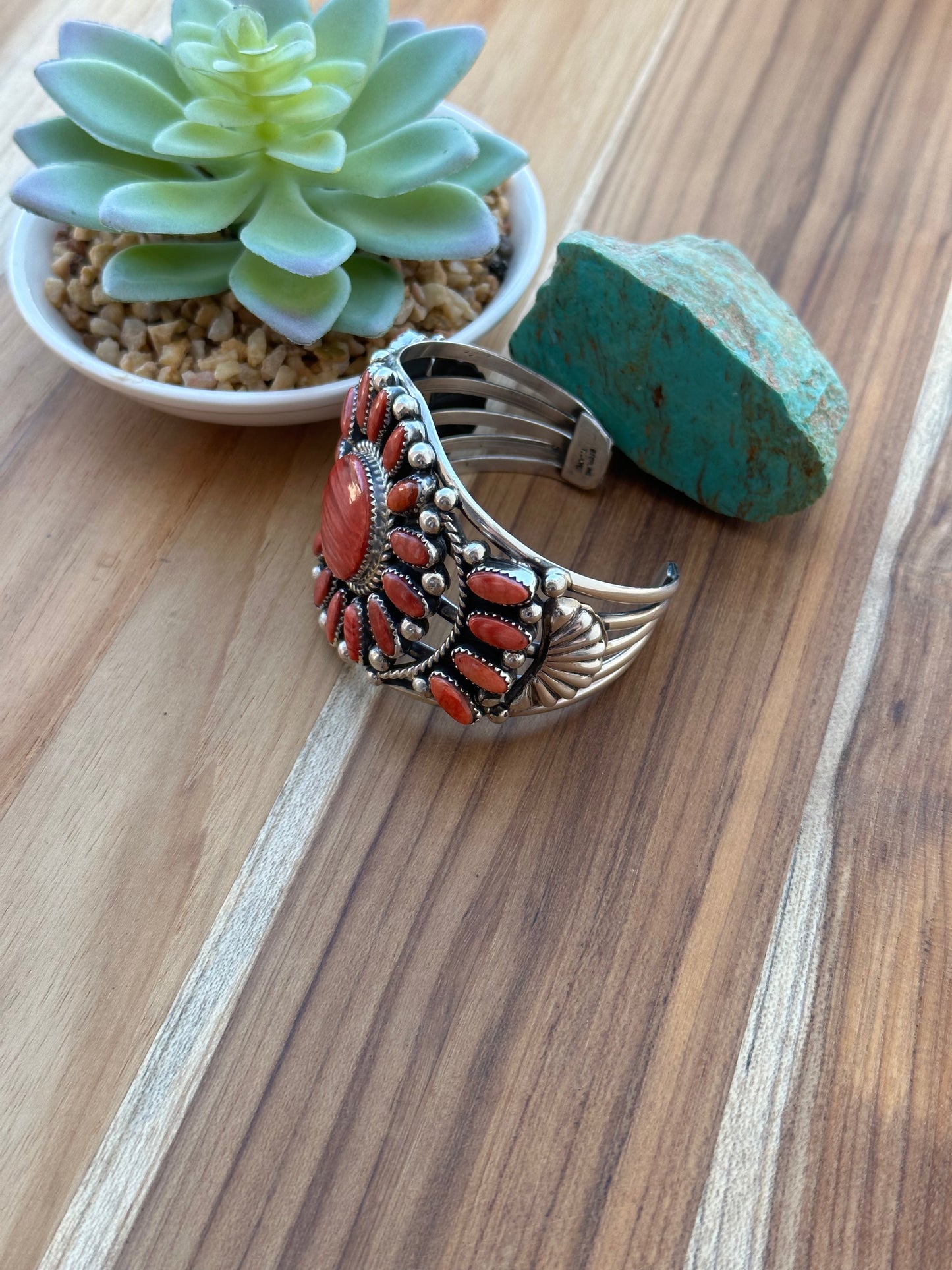 Red Spiny Floral Cluster Cuff Bracelet