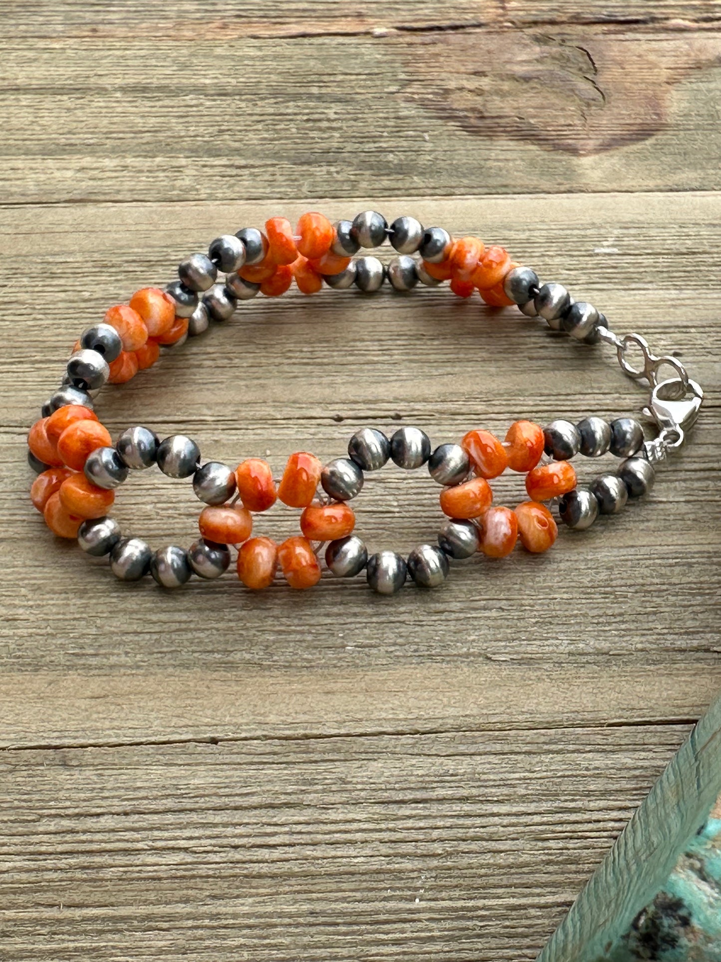Orange Spiny Pearl Flower Bracelet