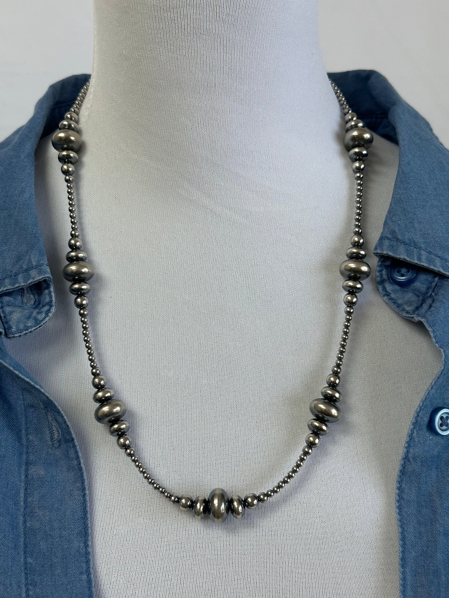 24" 3-9MM Rondelle Sterling Pearls