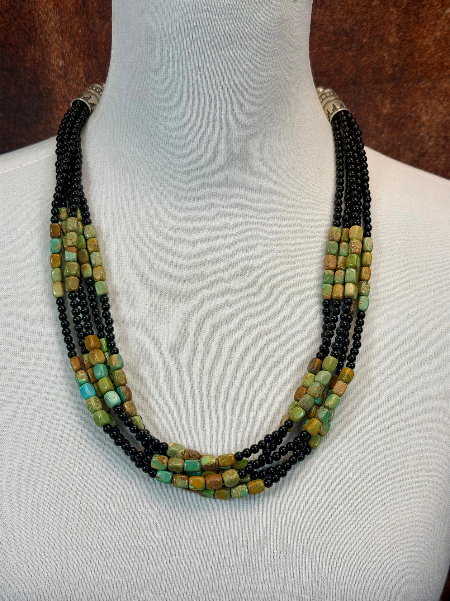 Kingman and Onyx Multi Strand Bead Necklace