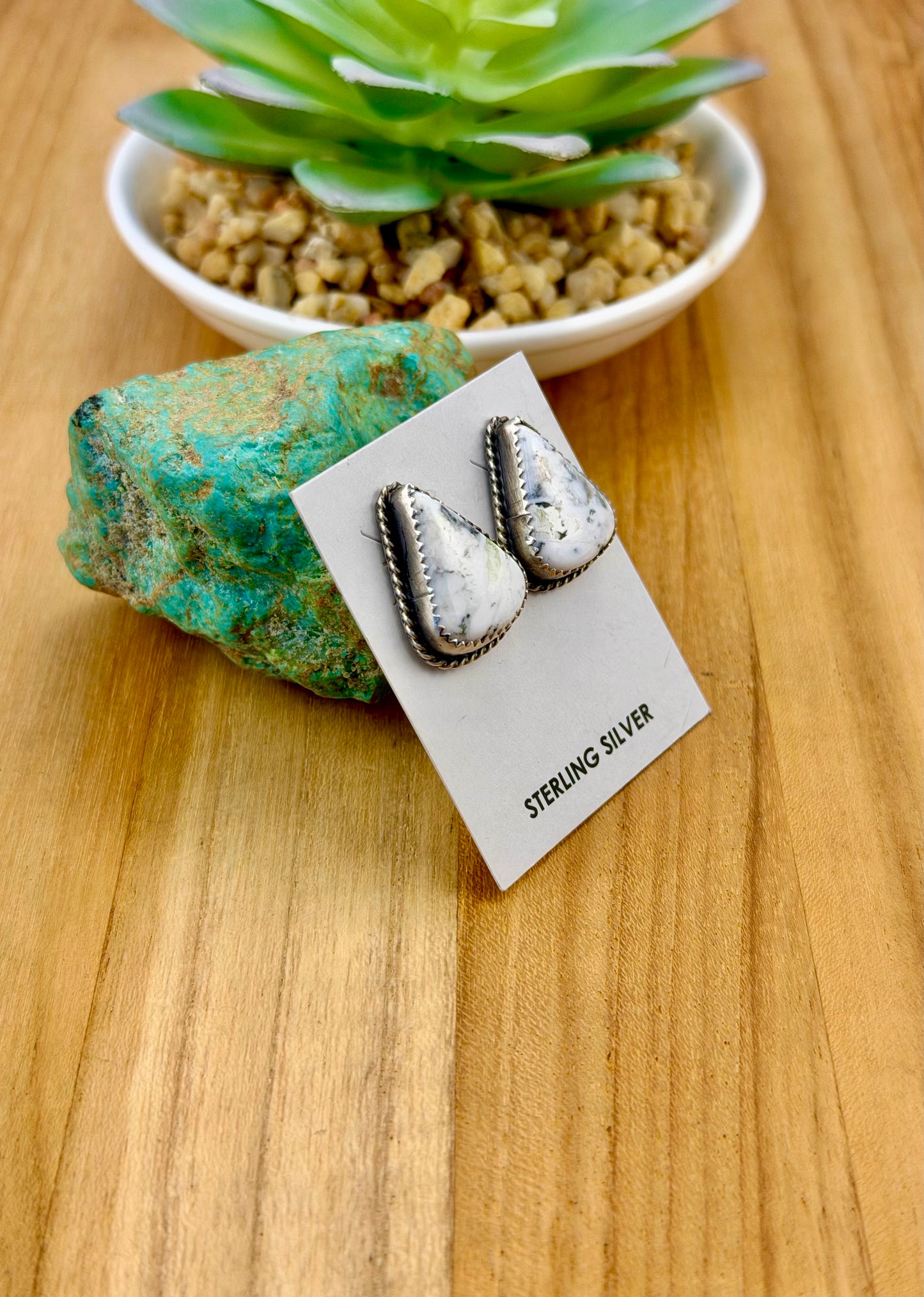 White Buffalo Triangle Stud Earrings