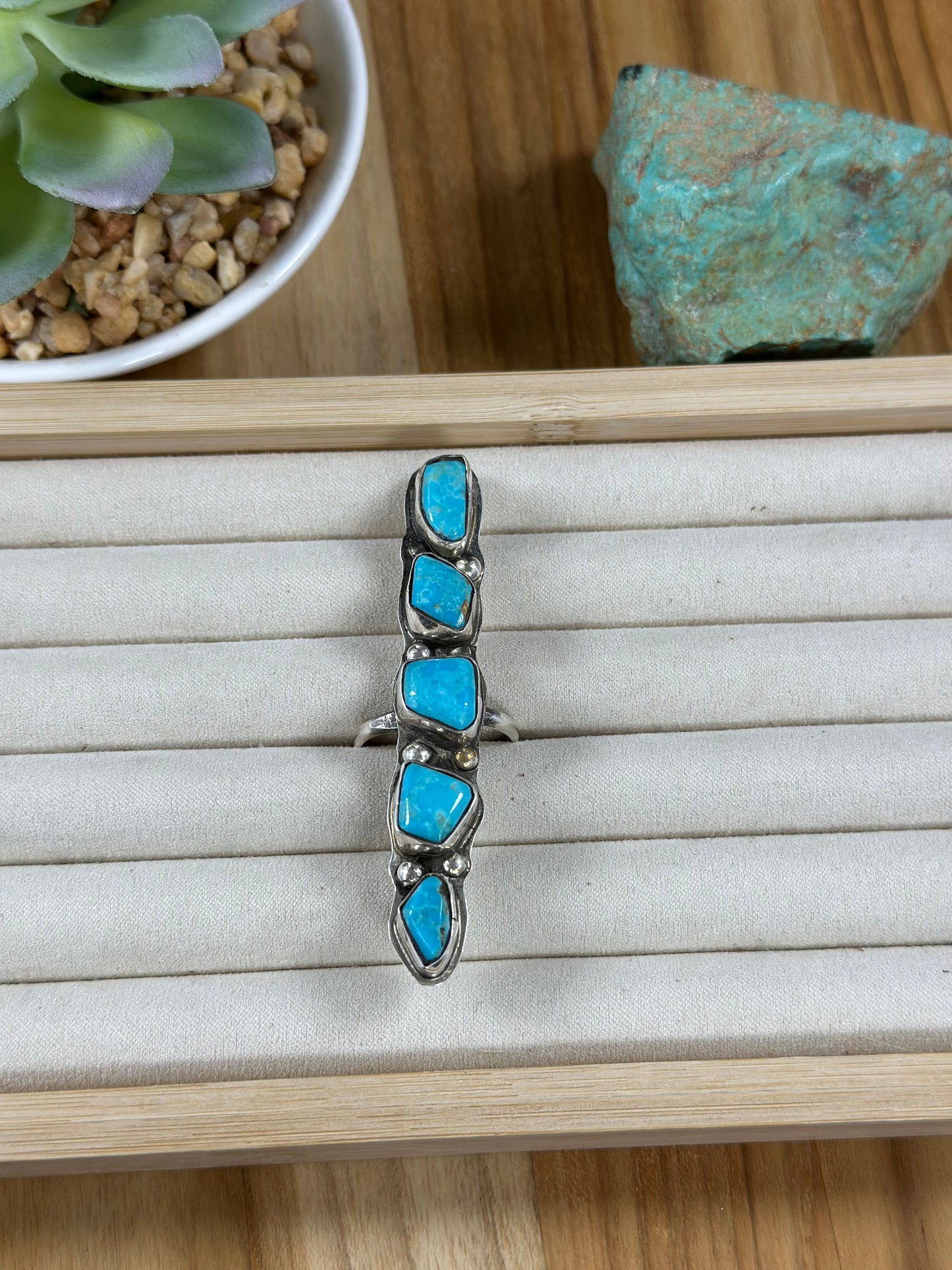 5 Stone Kingman Turquoise Adjustable Ring