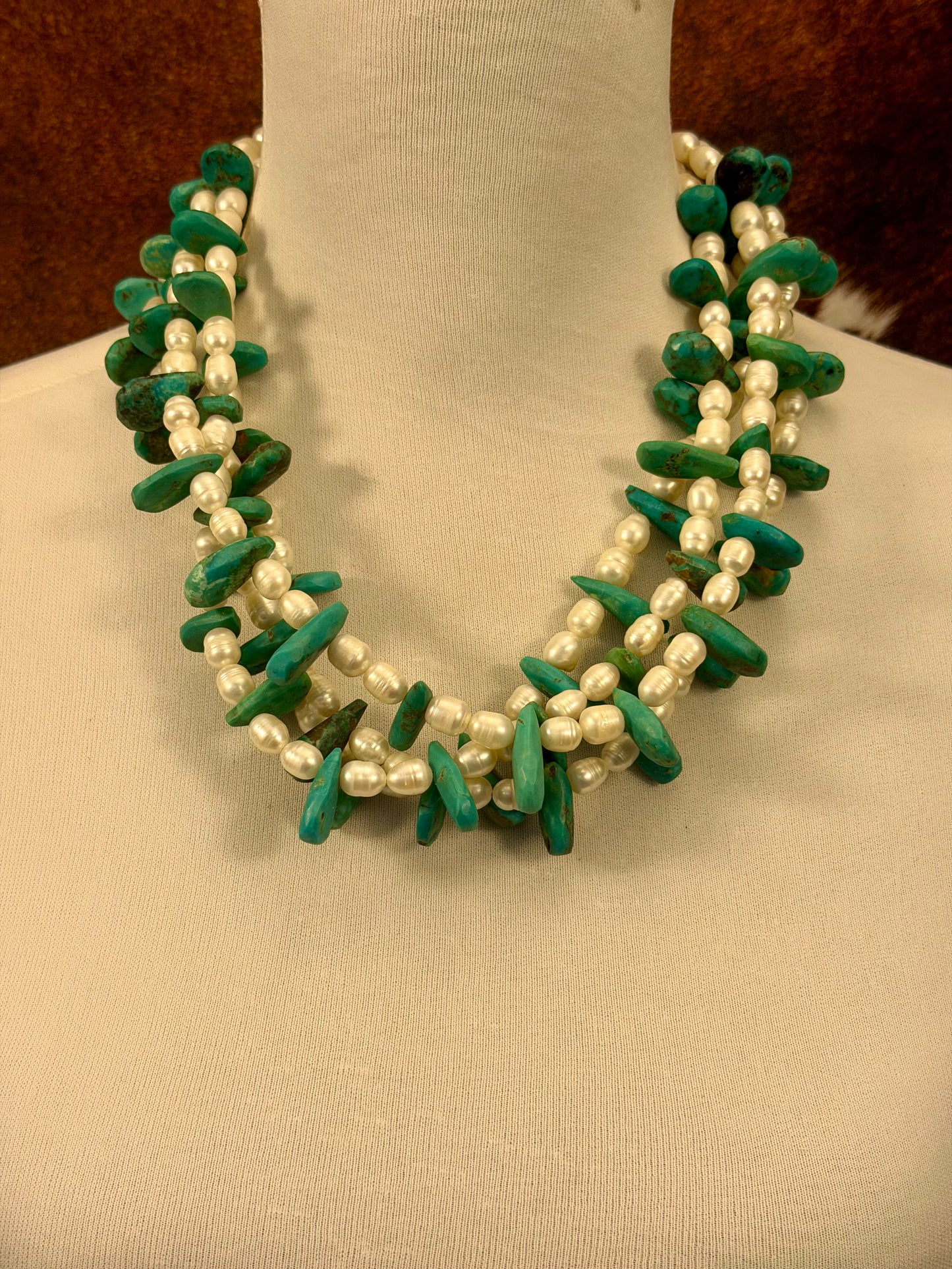 Kingman Turquoise & Freshwater Pearl Bead Necklace