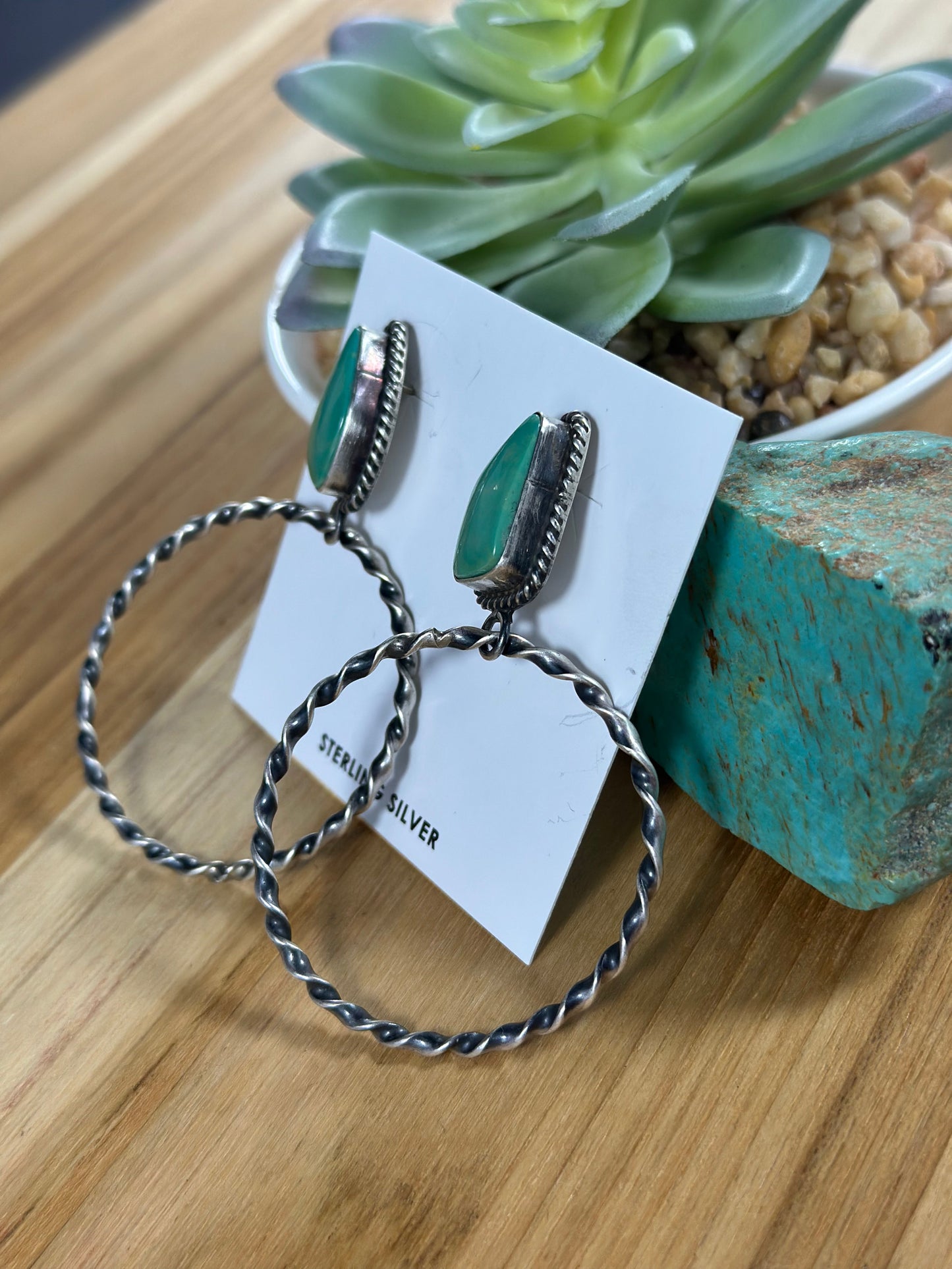 Kingman Turquoise Dangle Hoop Earrings