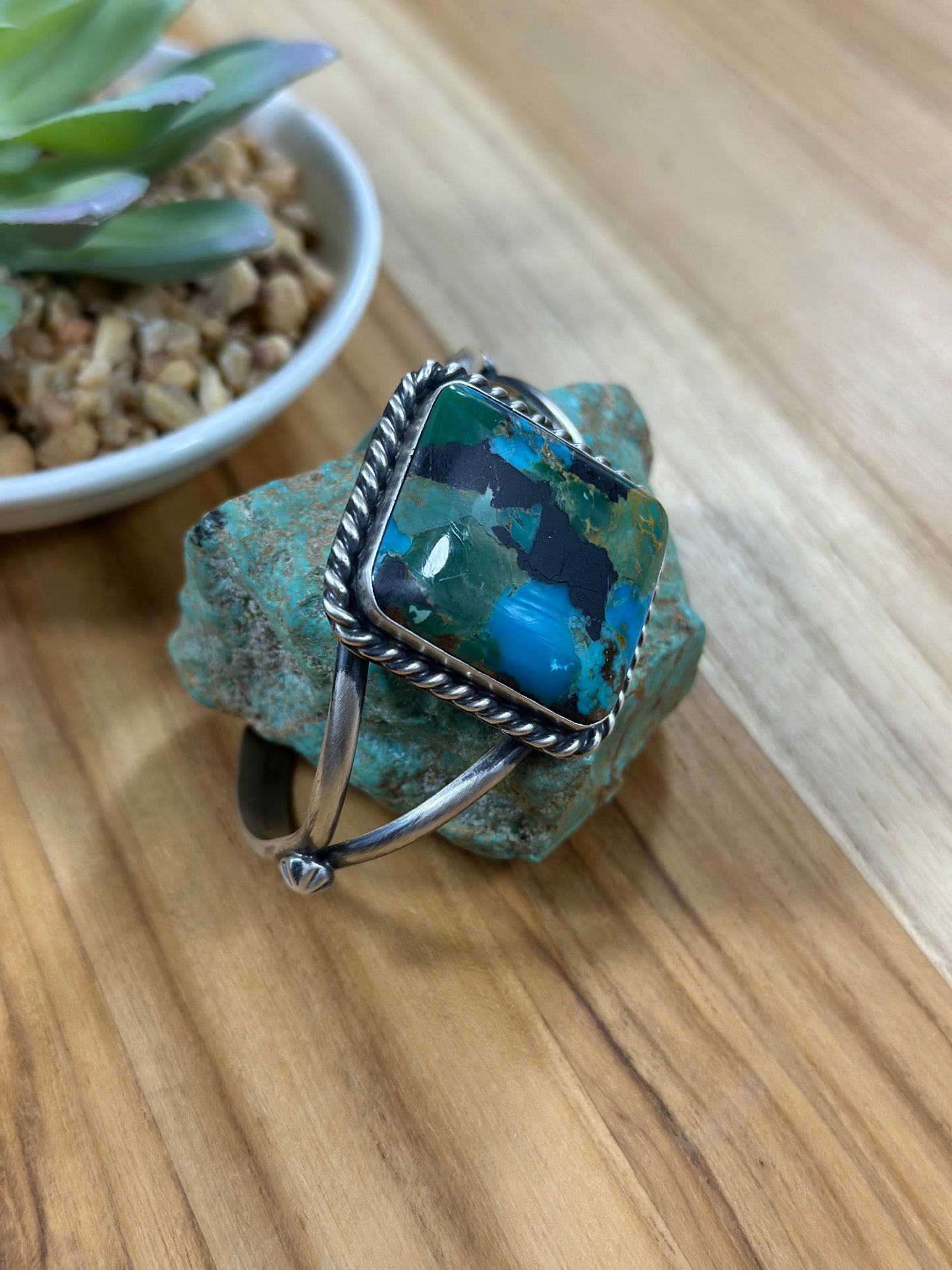 Kingman Turquoise Square Single Stone Cuff