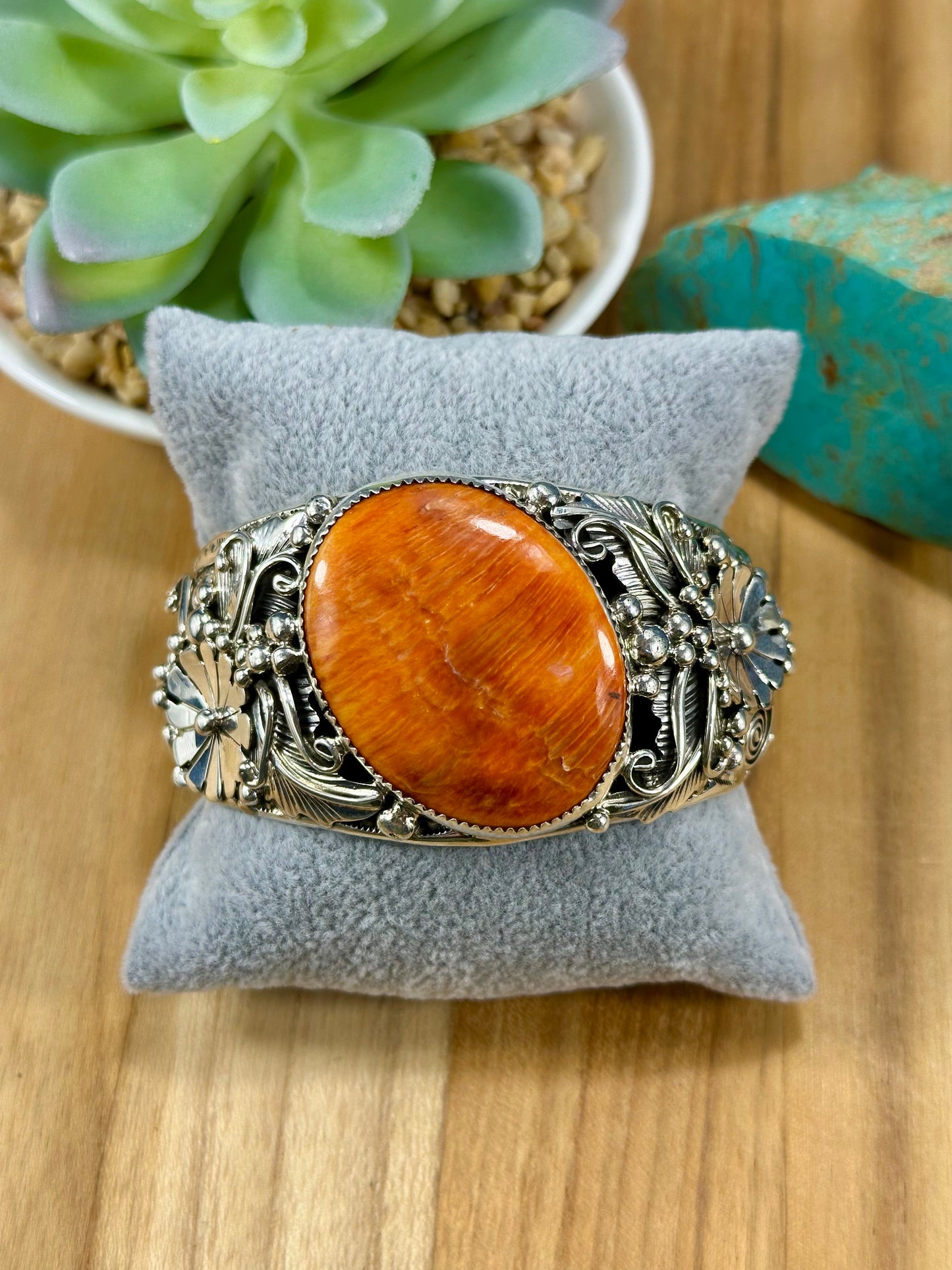 Orange Spiny Oval Sterling Cuff