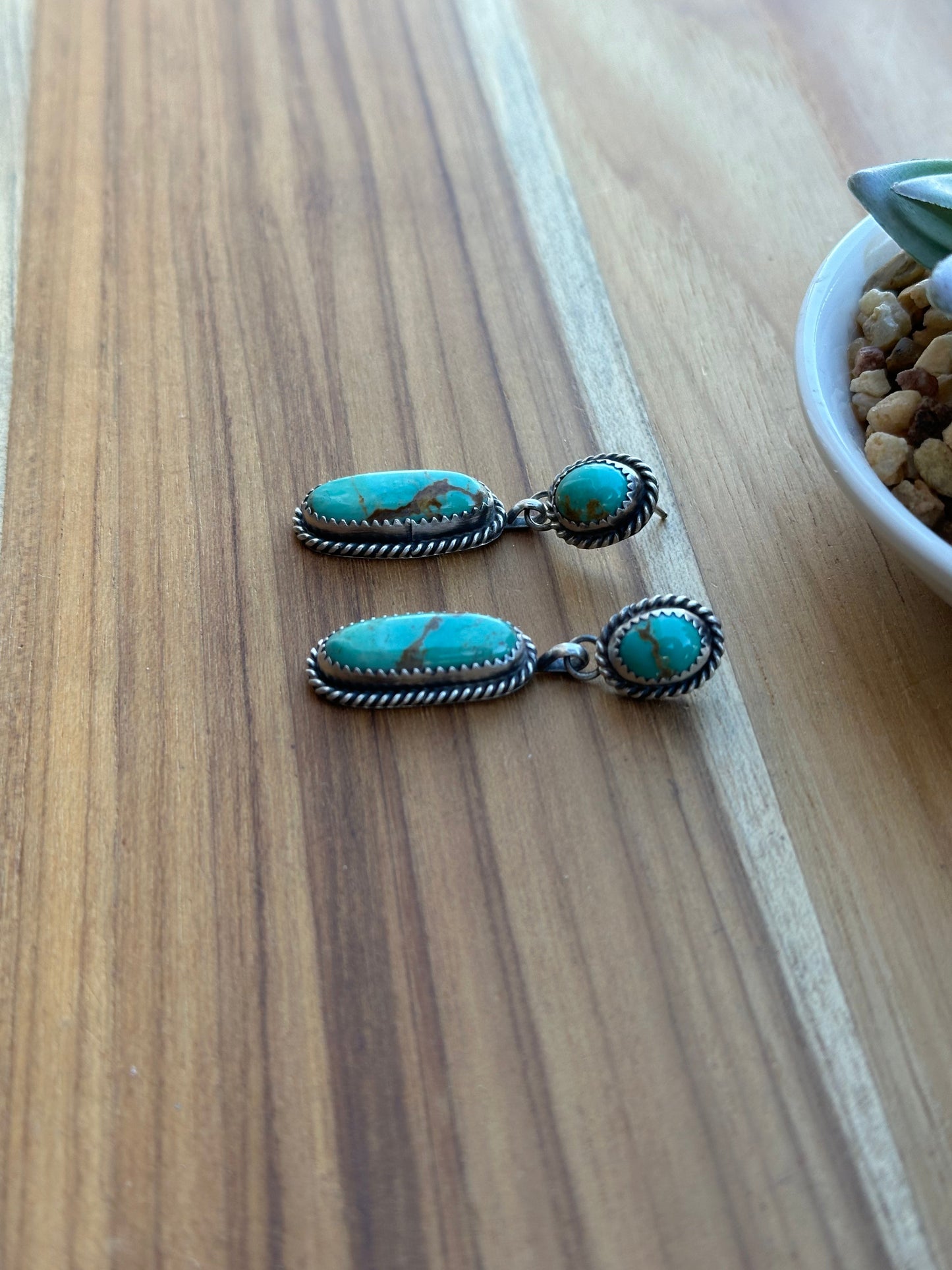 Kingman Turquoise 2 Stone Dangle Earrings