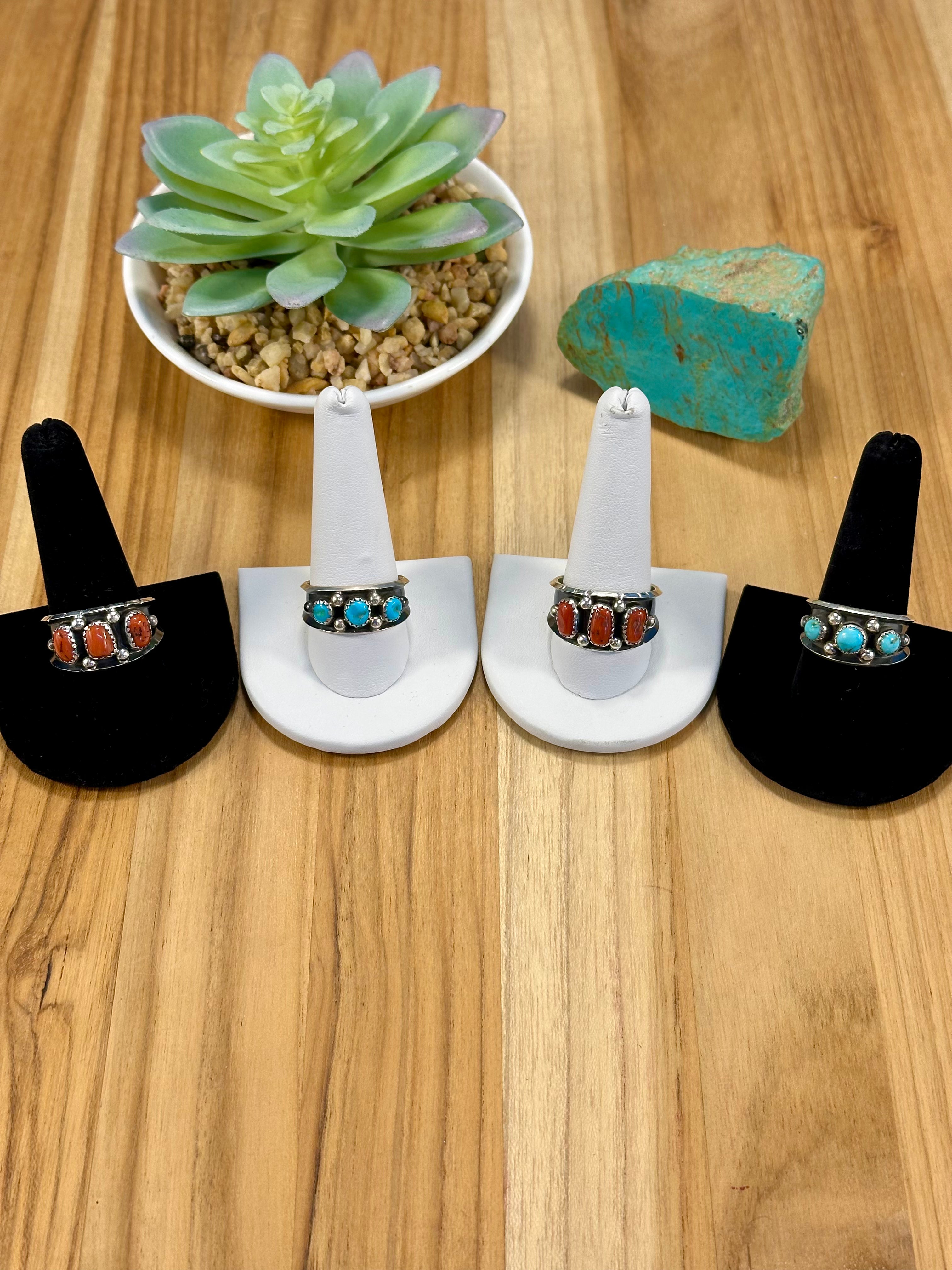 Kingman Turquoise & Coral Sterling Silver Rings – Live Roadshow 505