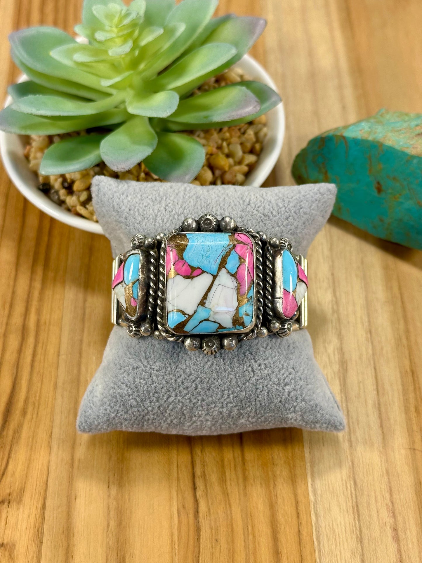 Square Cotton Candy & Sterling Silver Cuff