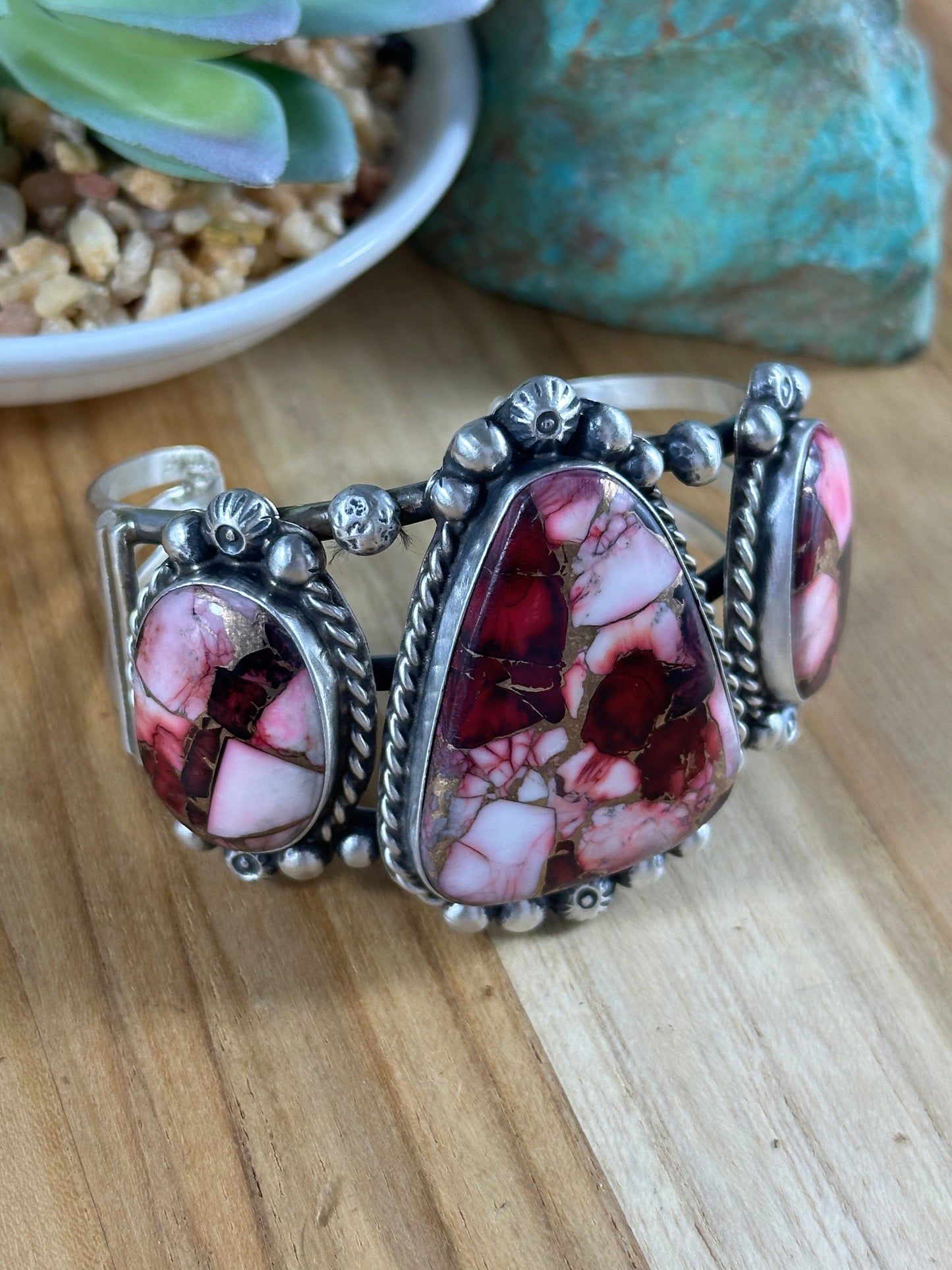 Dahlia Rose 3-Stone Cuff Bracelet