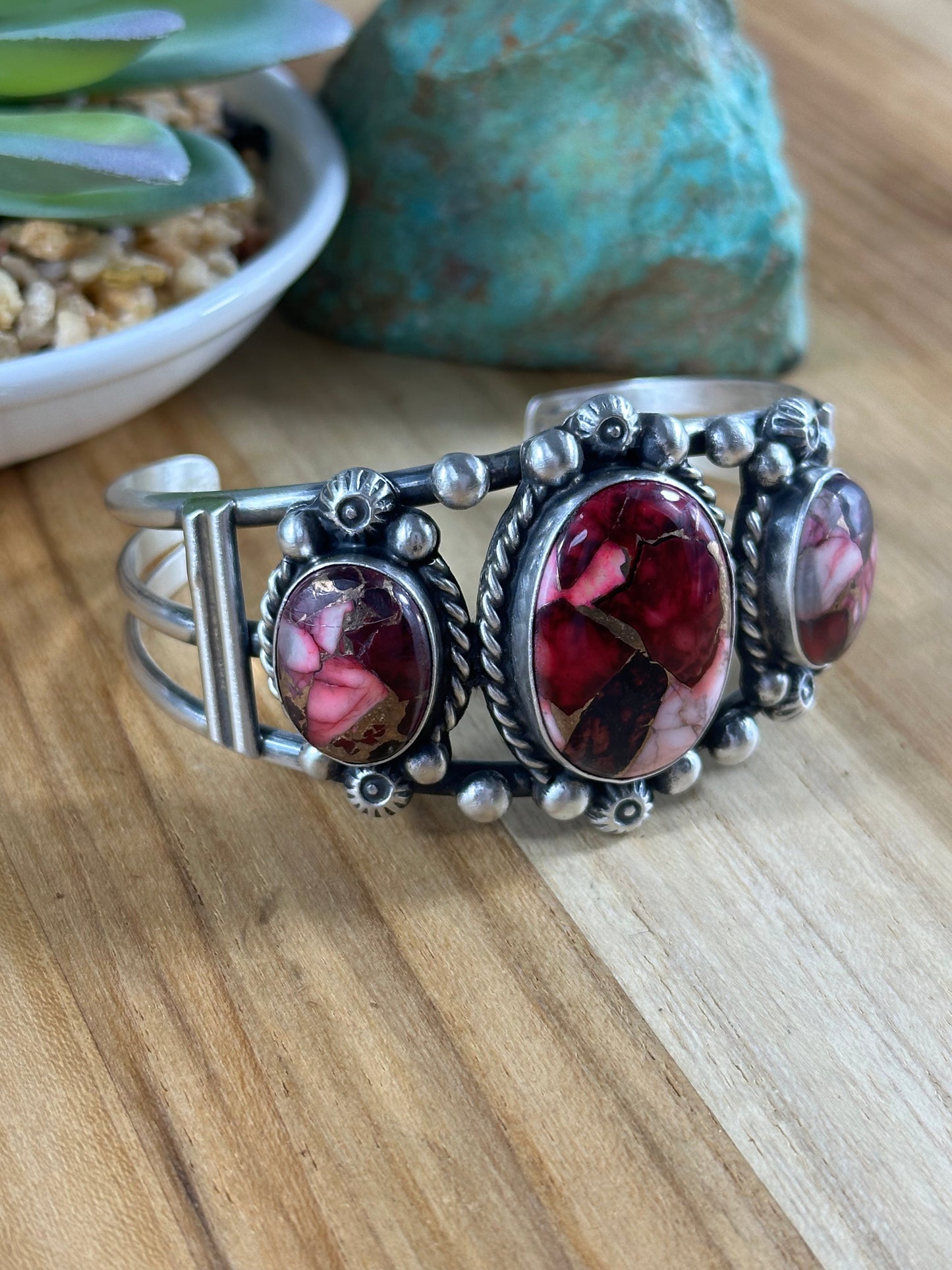 Dahlia Rose 3 Stone Cuff Bracelet