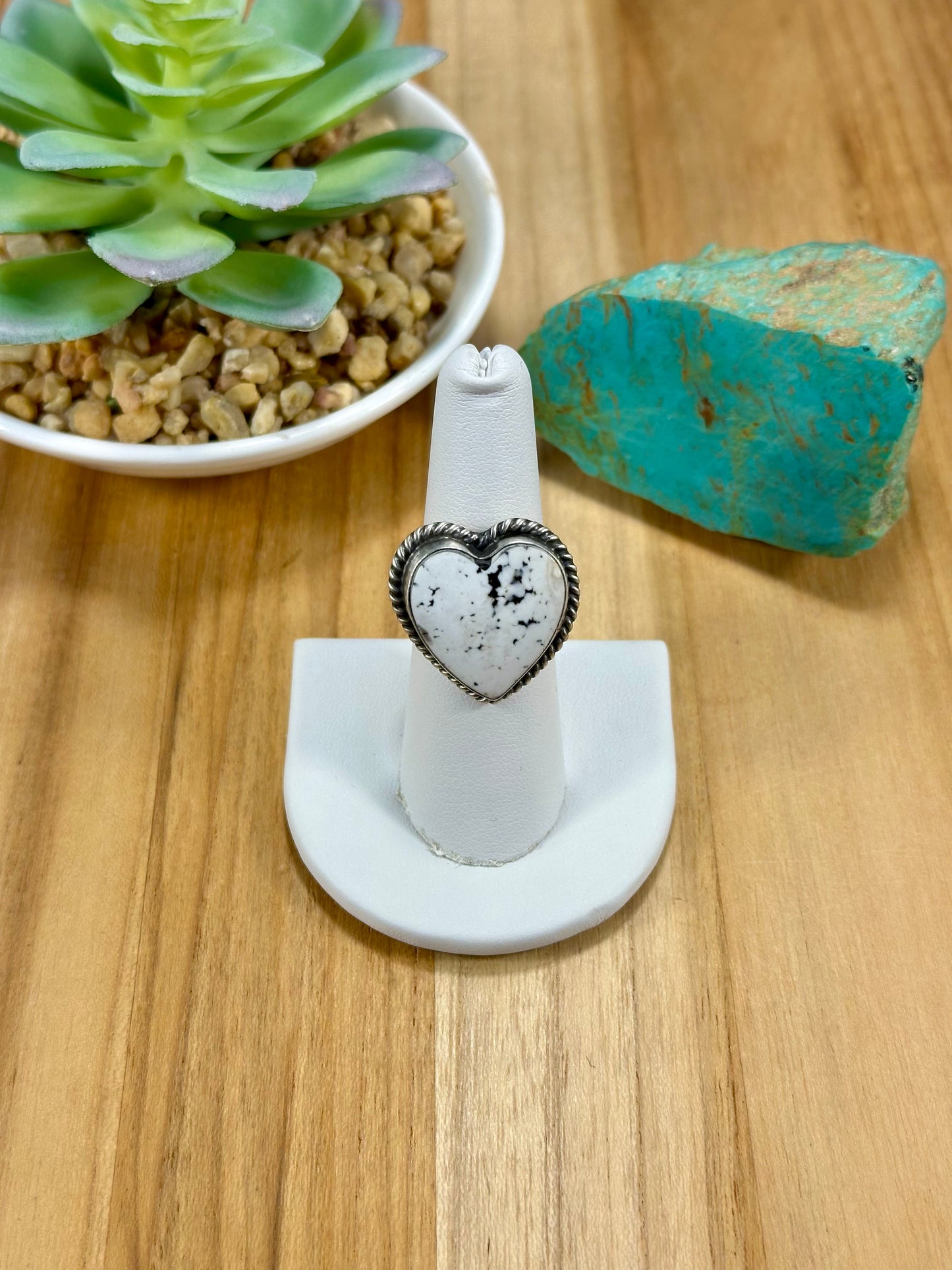 White Buffalo Heart Sterling Silver Rings