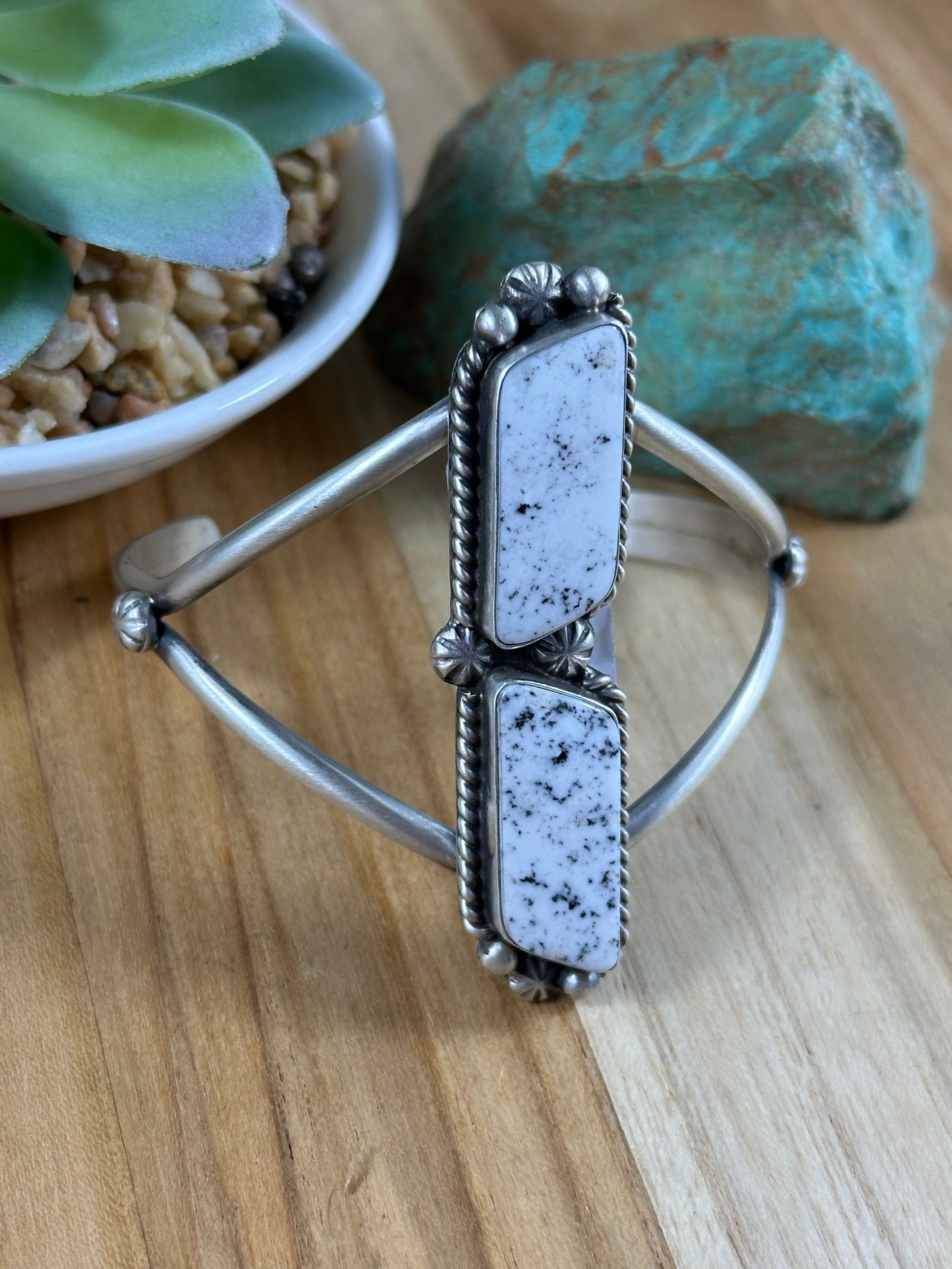 White Buffalo 2 Stone Sterling Cuff