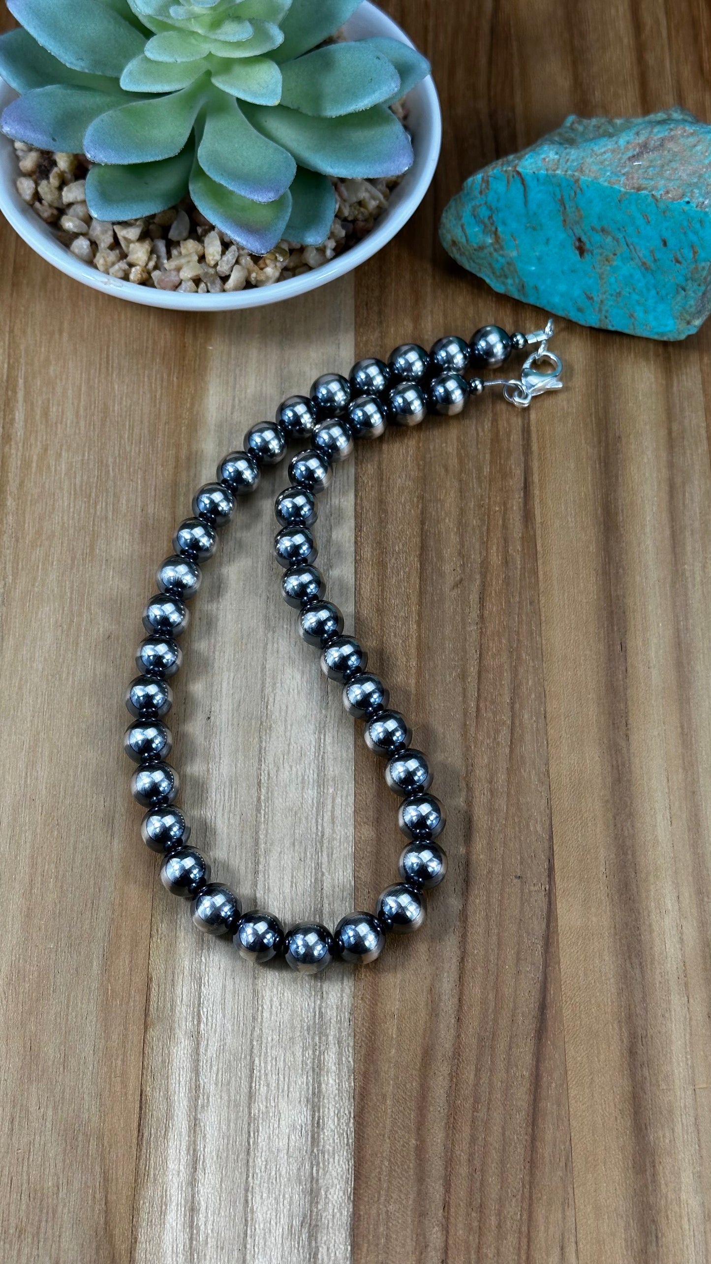 16" 10mm "Navajo Style" Pearl Necklace