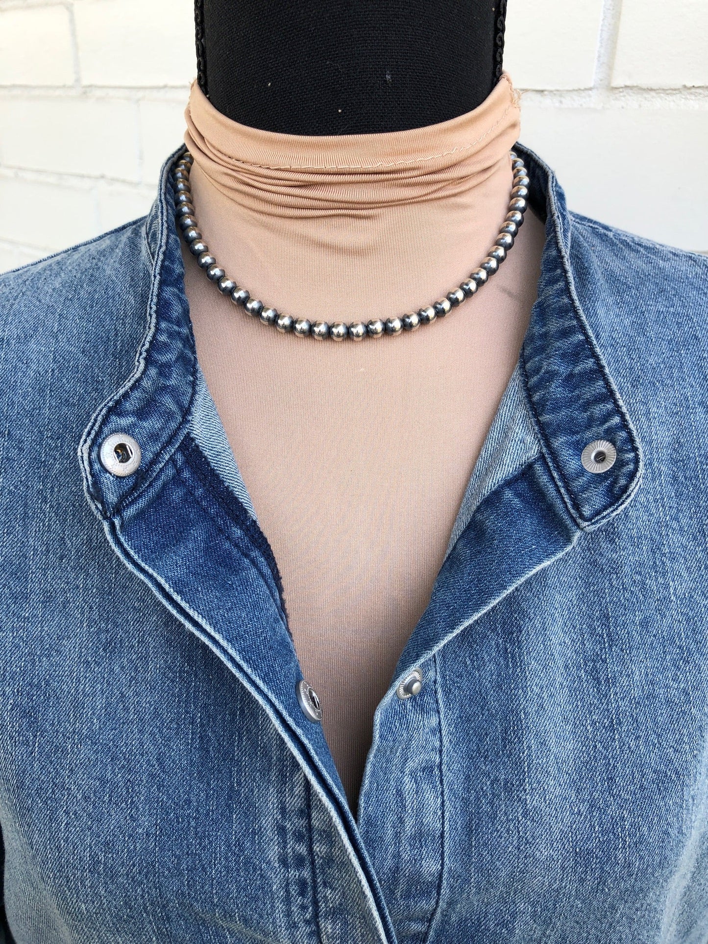 6MM " Navajo Style" Sterling Pearls Necklaces