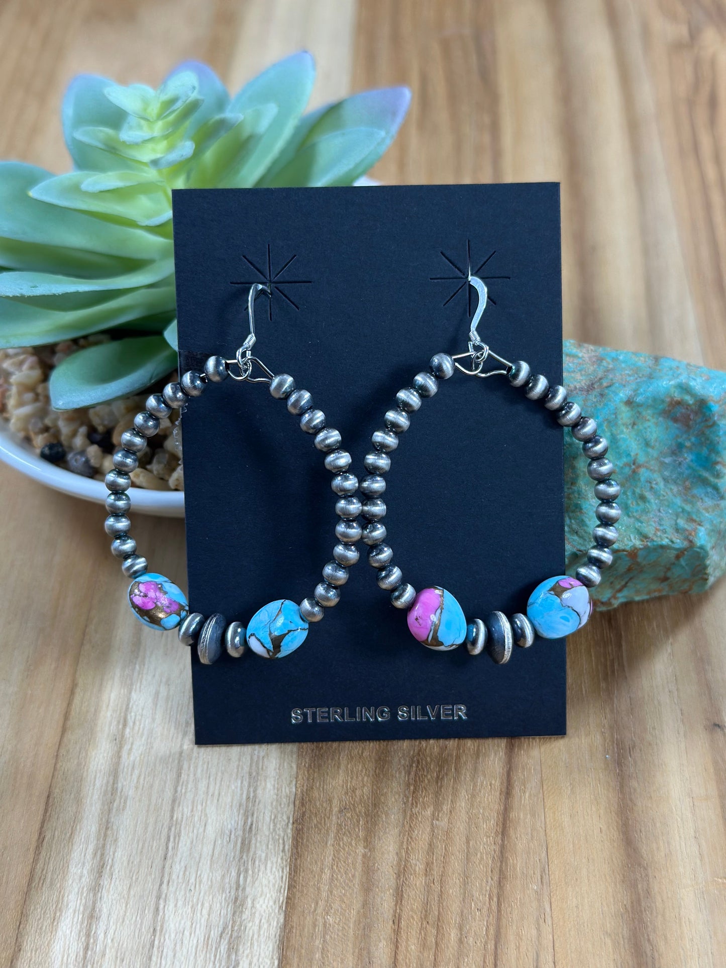 Cotton Candy and Silver Pearl Hoop Earrings