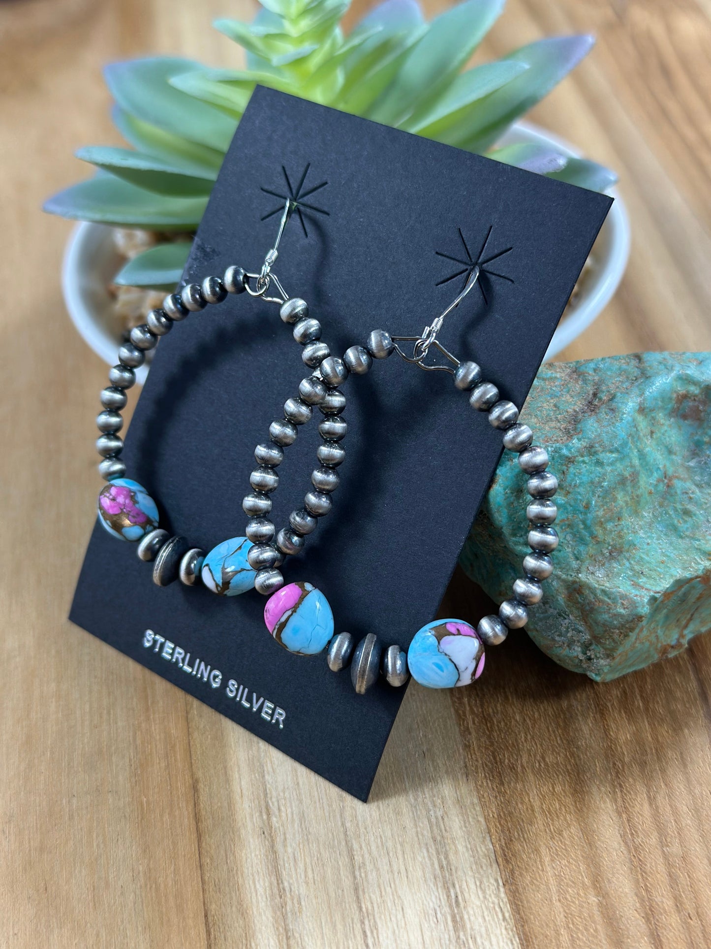 Cotton Candy and Silver Pearl Hoop Earrings