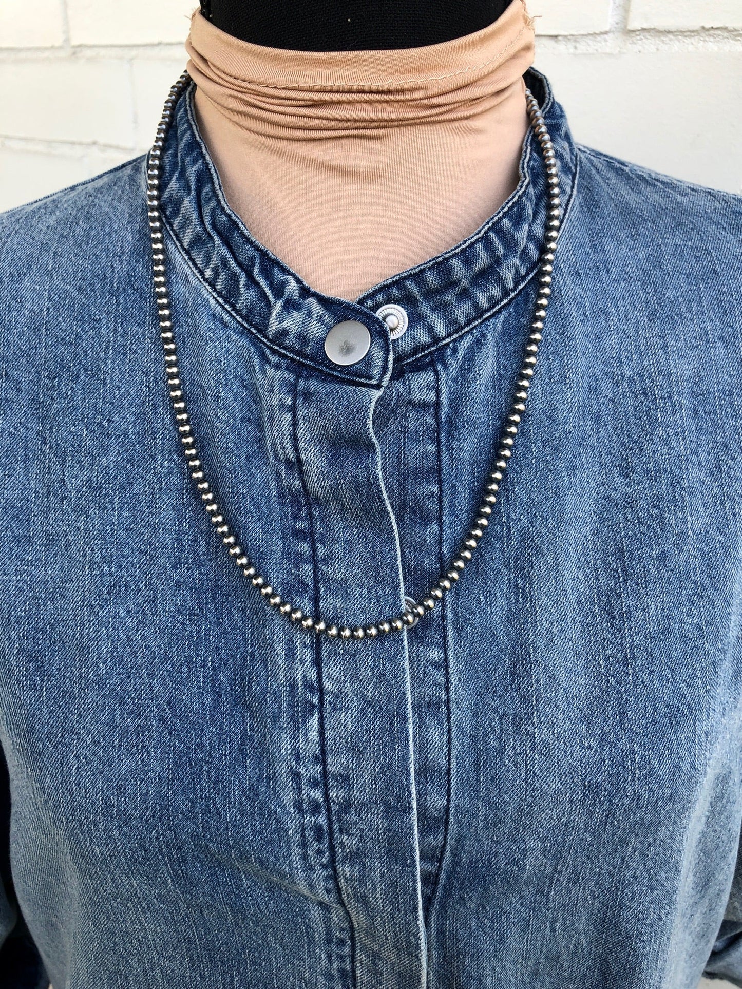 5MM " Navajo Style" Sterling Pearls Necklaces