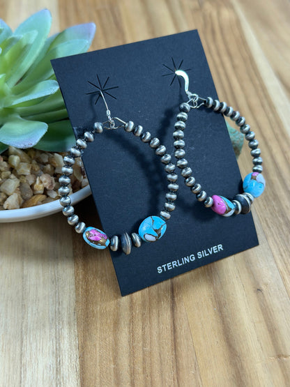 Cotton Candy and Silver Pearl Hoop Earrings