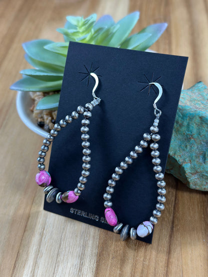 Cotton Candy and Silver Pearl Hoop Earrings
