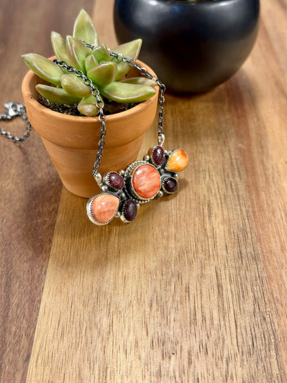 Spiny Cluster Bar Sterling Silver Necklace