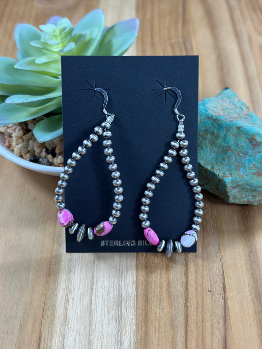 Cotton Candy and Silver Pearl Hoop Earrings