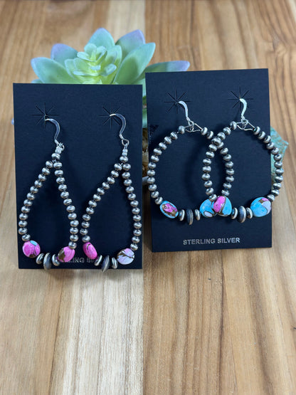 Cotton Candy and Silver Pearl Hoop Earrings
