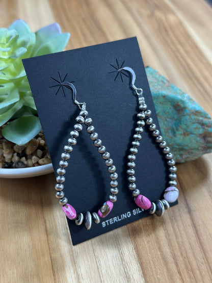 Cotton Candy and Silver Pearl Hoop Earrings