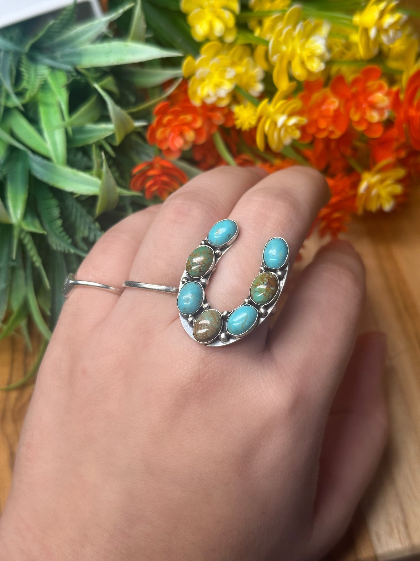 Multi-Color Kingman Horseshoe Ring
