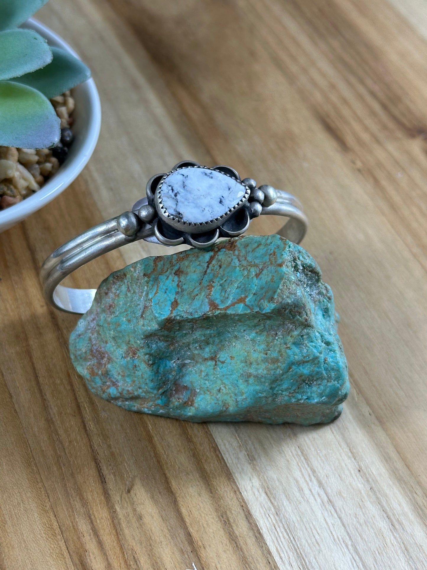White Buffalo Sterling Silver Cuff