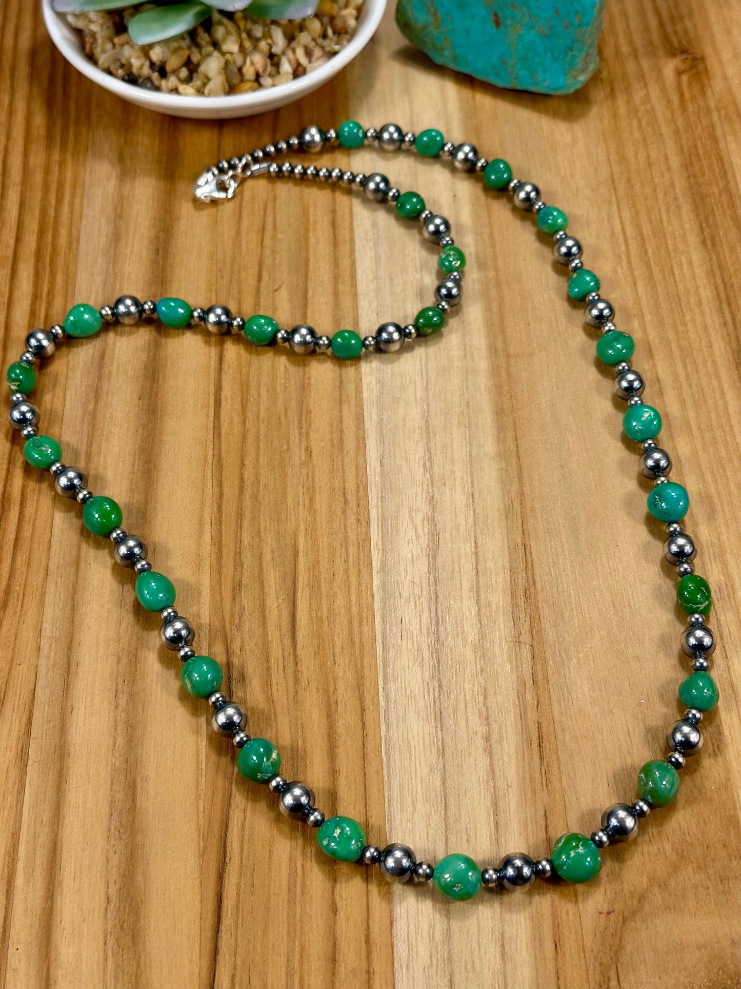 Sterling Silver Pearl & Turquoise Bead Necklace