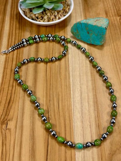 Sterling Silver Pearl & Turquoise Bead Necklace