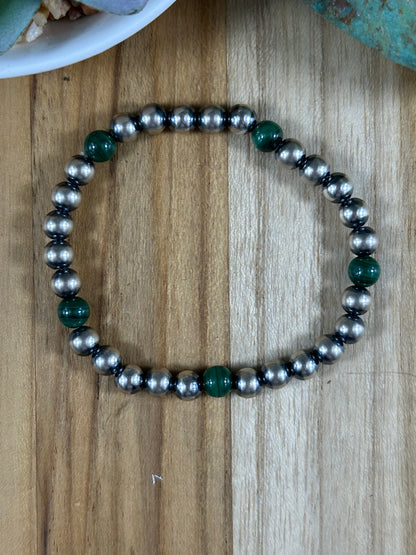 Malachite & Navajo Style Pearl Stretch Bracelet