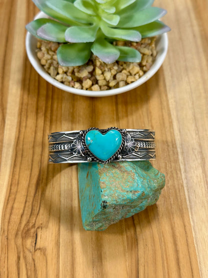Kingman Turquoise Heart Sterling Silver Cuff Bracelet