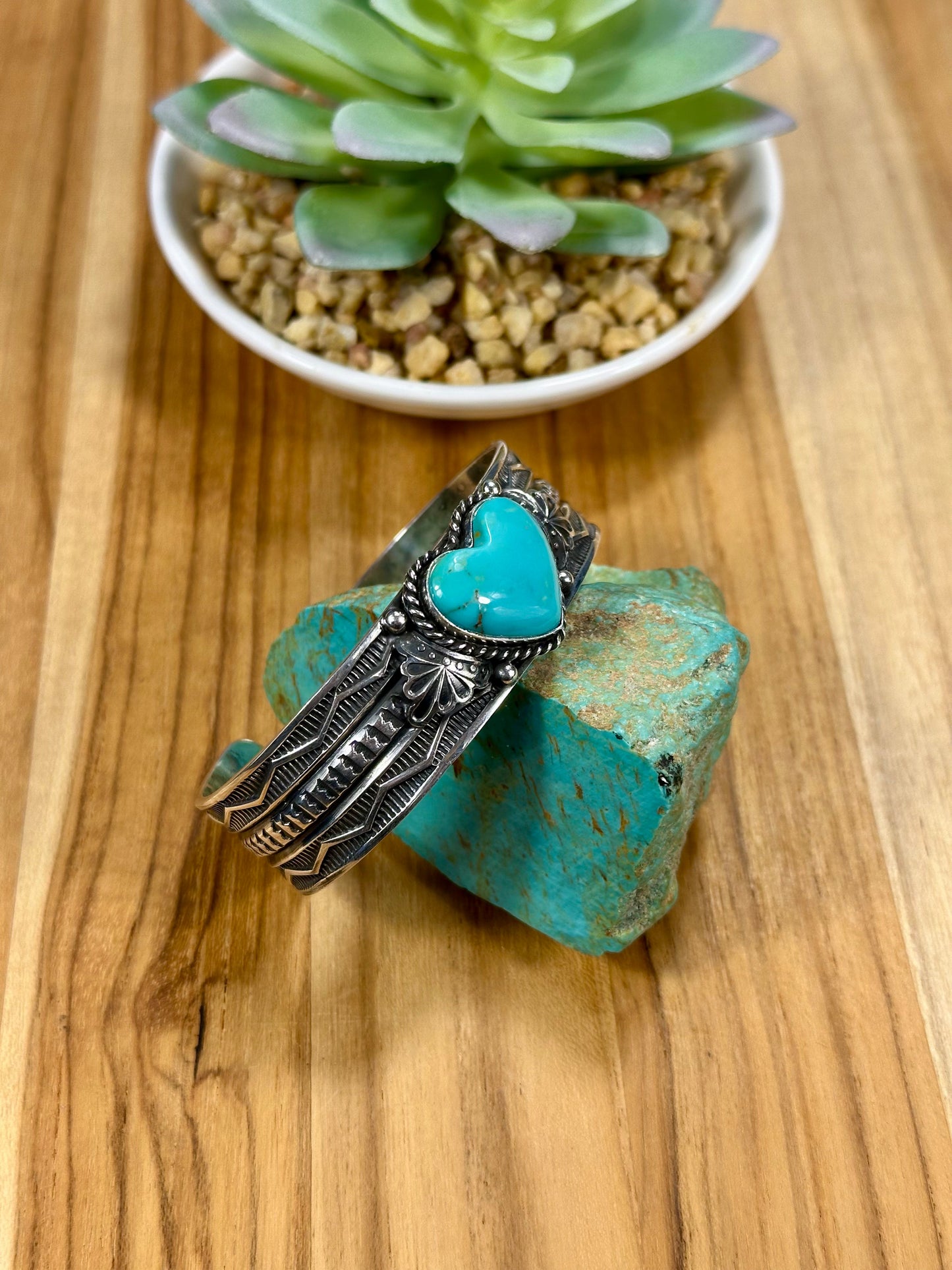 Kingman Turquoise Heart Sterling Silver Cuff Bracelet
