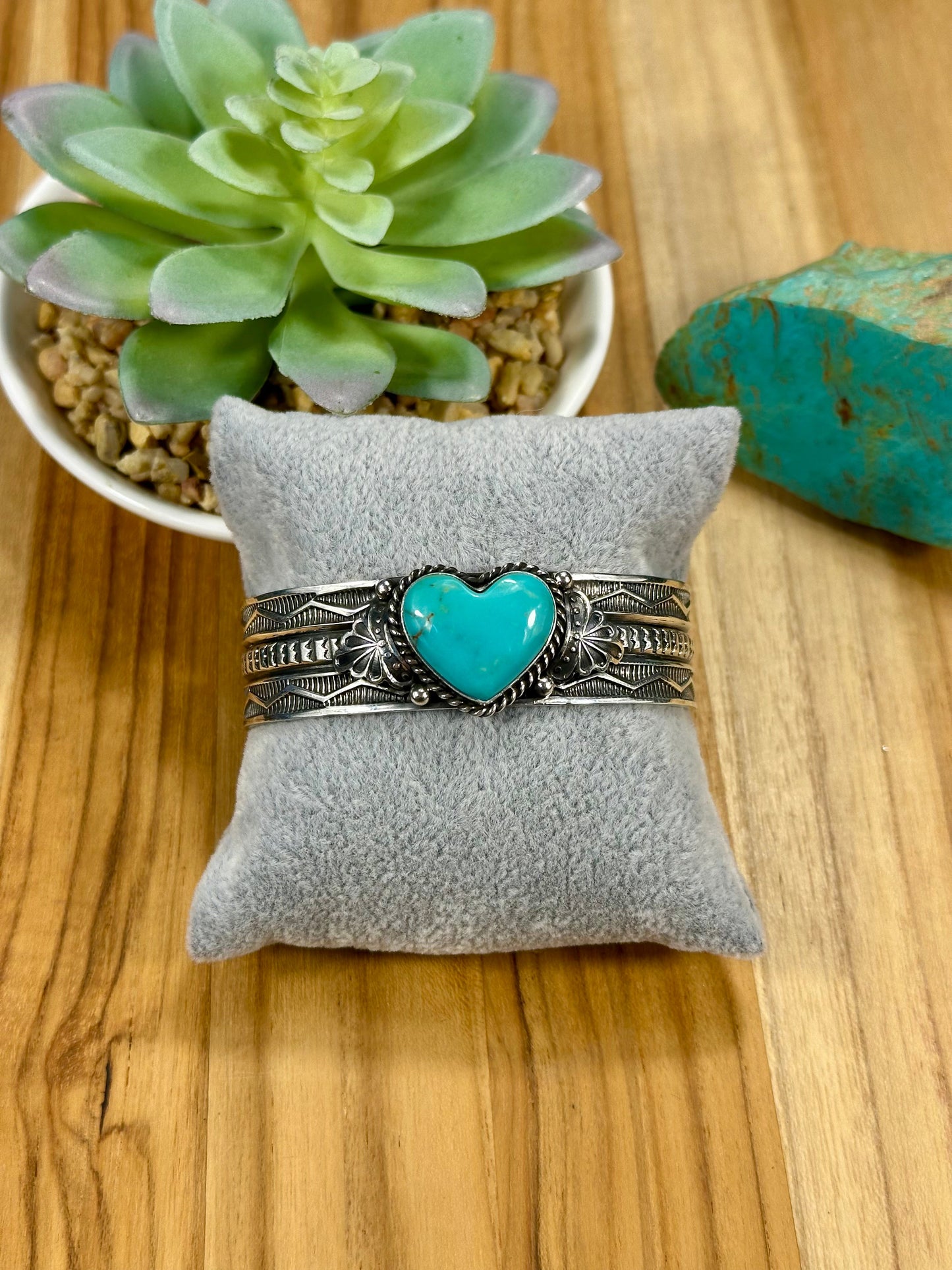 Kingman Turquoise Heart Sterling Silver Cuff Bracelet