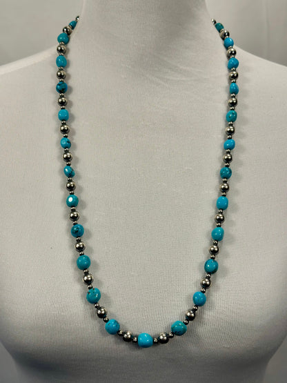 Sterling Silver Pearl & Turquoise Bead Necklace