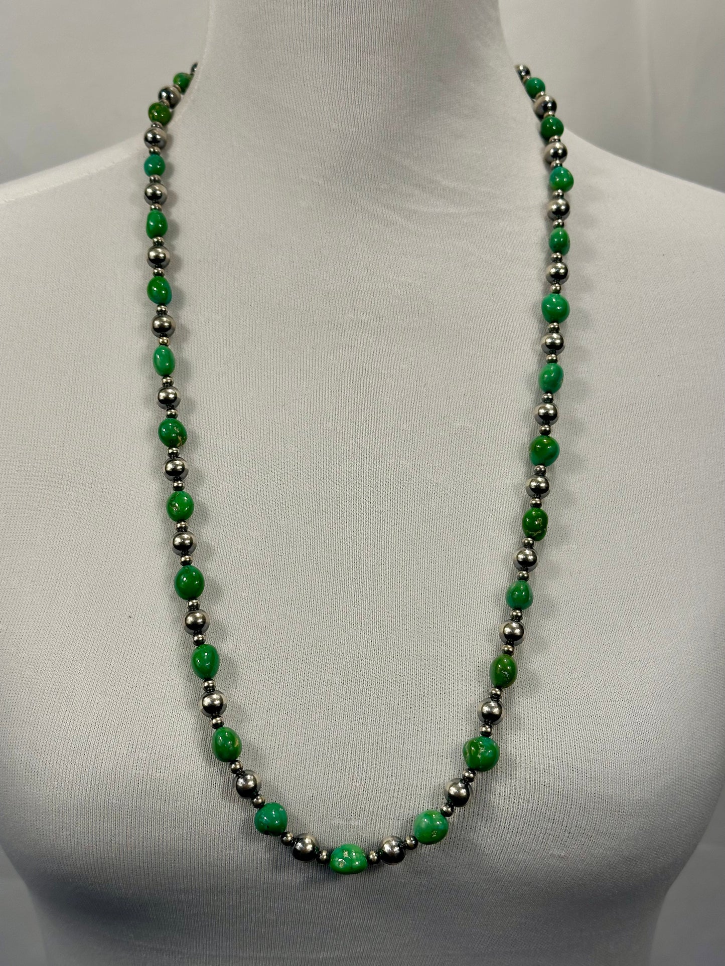 Sterling Silver Pearl & Turquoise Bead Necklace