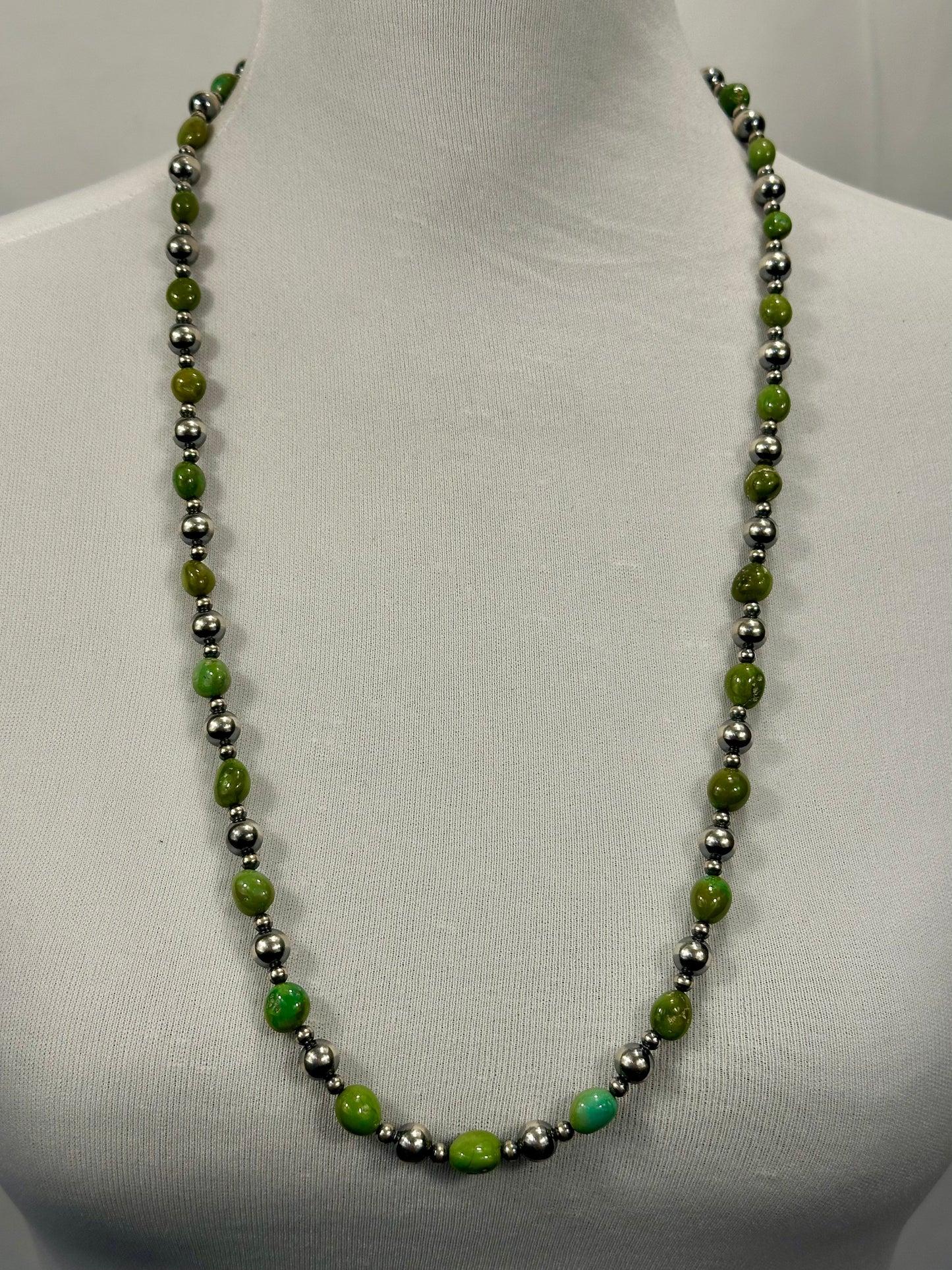 Sterling Silver Pearl & Turquoise Bead Necklace