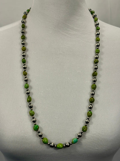 Sterling Silver Pearl & Turquoise Bead Necklace