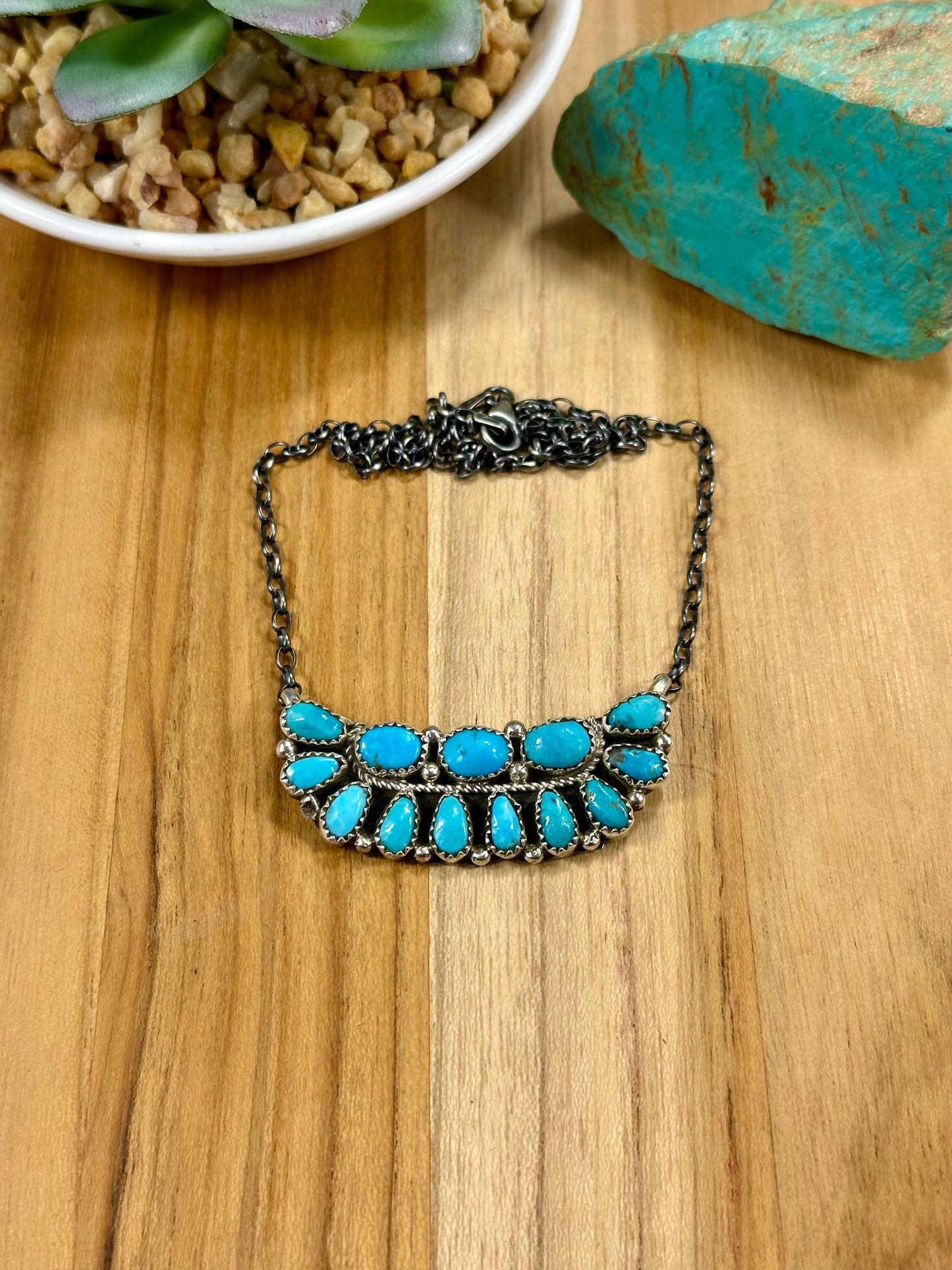 Kingman Turquoise Cradle Cluster Necklace