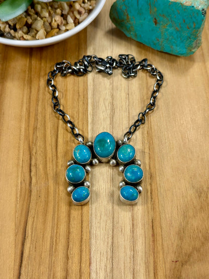 Kingman Turquoise Naja Cluster Pendant Necklace