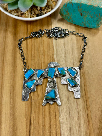 Kingman Turquoise Thunderbird Pendant Necklace