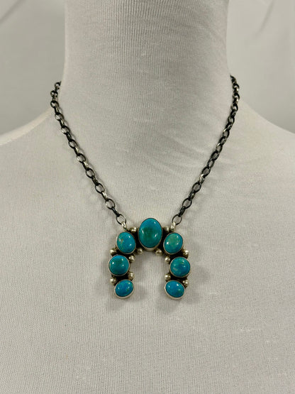 Kingman Turquoise Naja Cluster Pendant Necklace