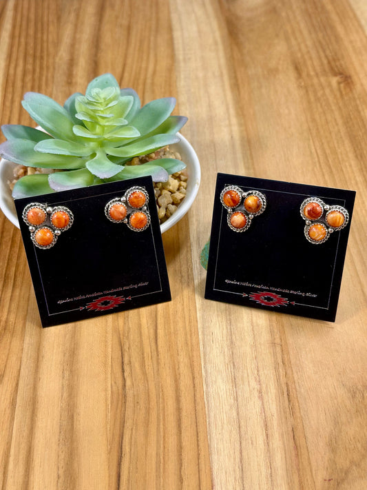 Orange Spiny Dot Cluster Sterling Silver Earrings
