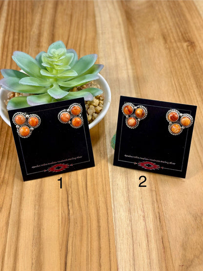 Orange Spiny Dot Cluster Sterling Silver Earrings