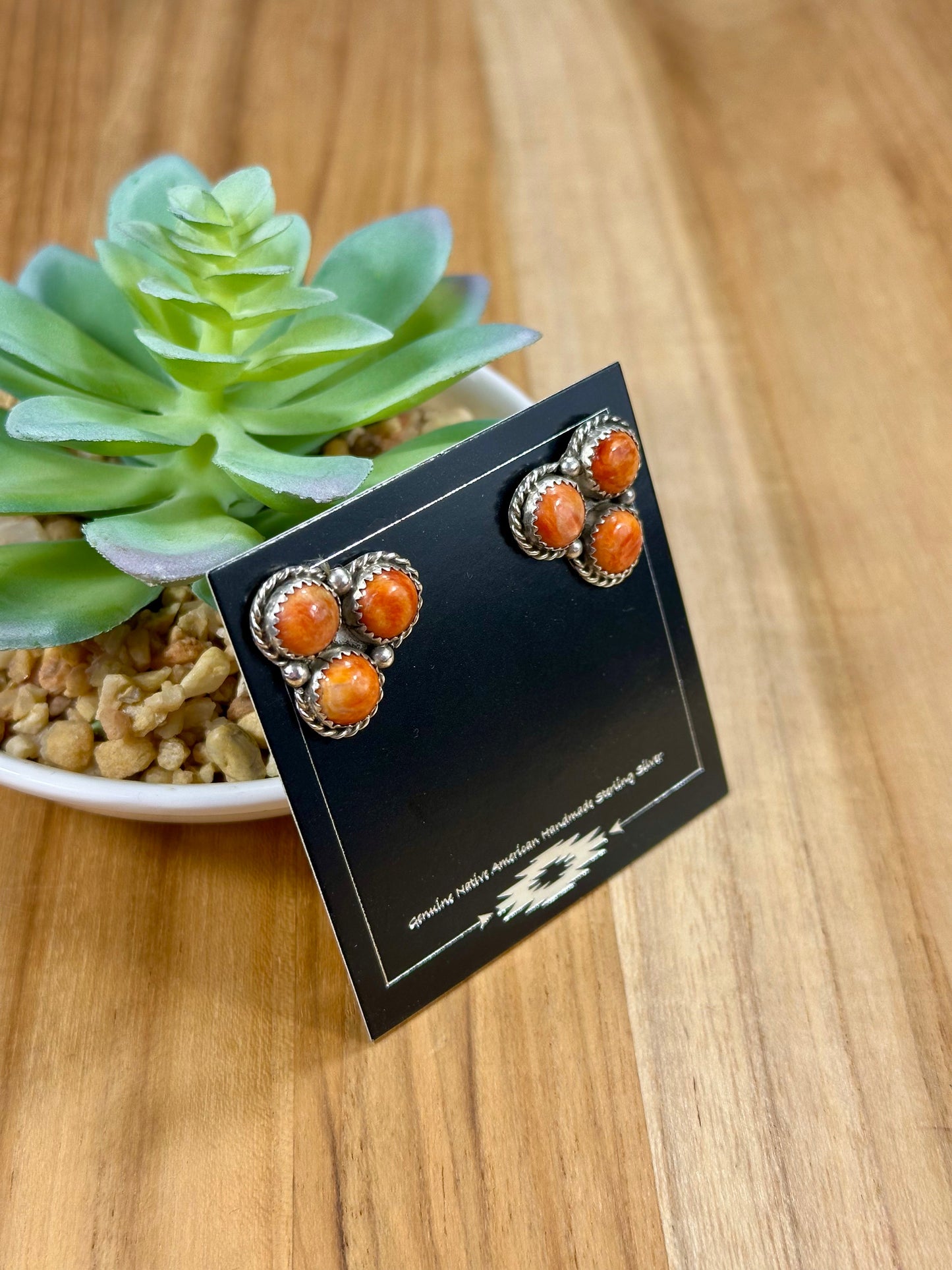 Orange Spiny Dot Cluster Sterling Silver Earrings
