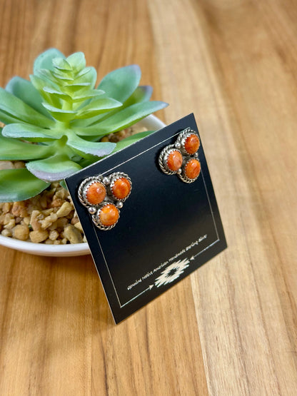 Orange Spiny Dot Cluster Sterling Silver Earrings
